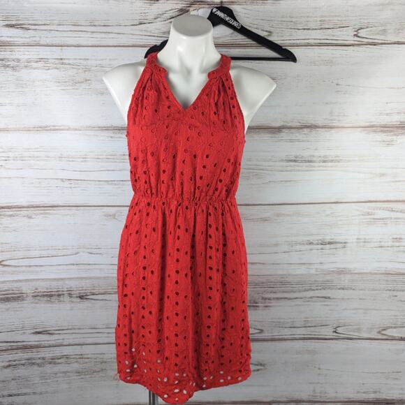 Market & Spruce Eyelet Lace Red Halter Dress sz Small Petite - Picture 1 of 7